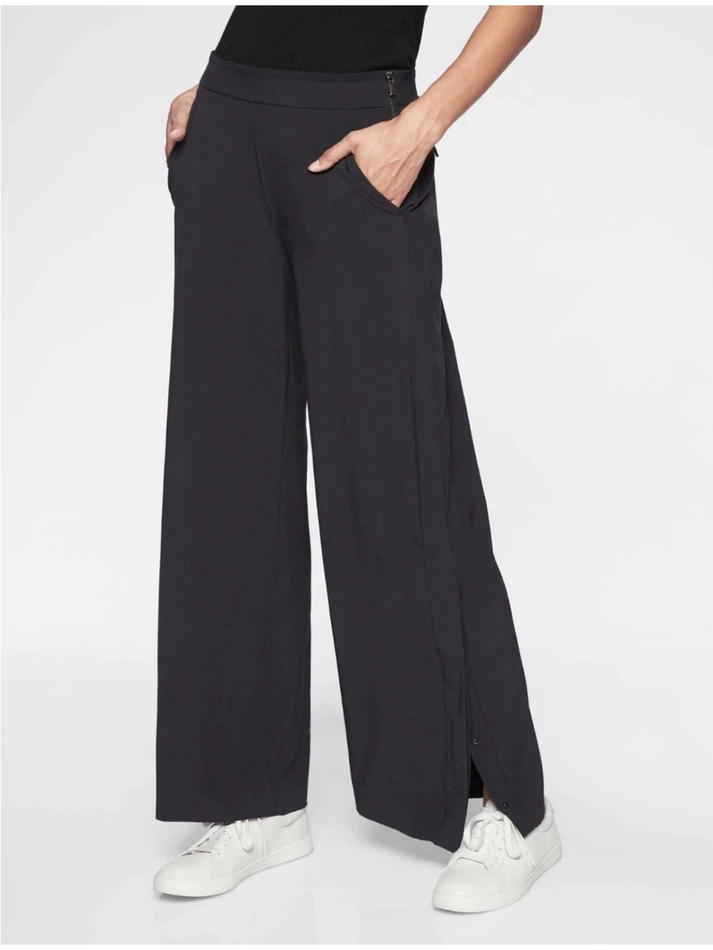 Athleta Pants Gramercy Track Trouser Pants  Wide Leg Black SIZE 10